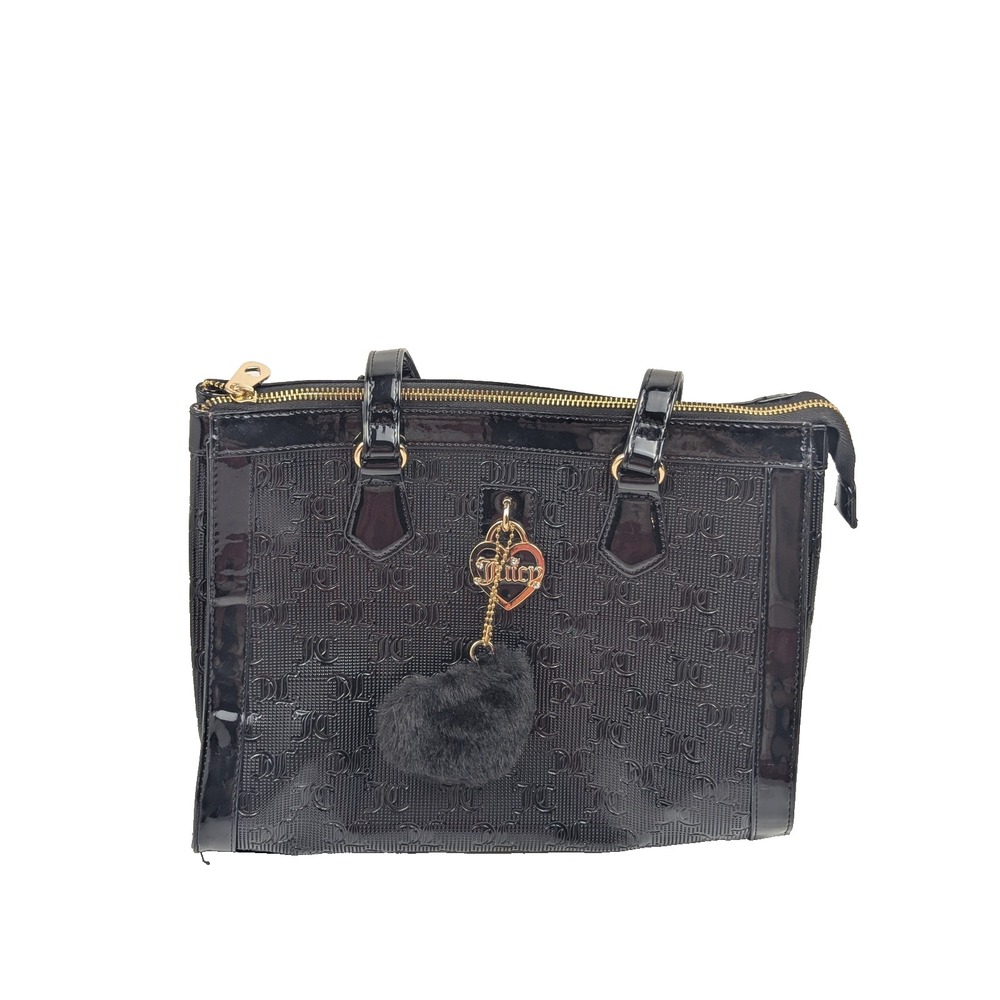 Juicy Couture Black Satchel Bag with Heart & Logo Accents Purse